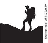 A Men hiking on the mountain, hiking silhouette, hiker vector,