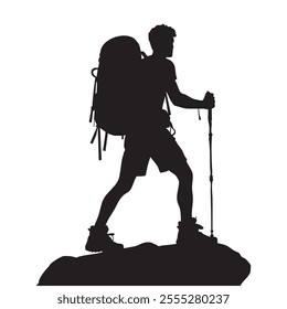 Men hiking silhouette vector art