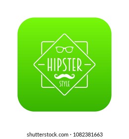 Men hipster style icon green vector isolated on white background