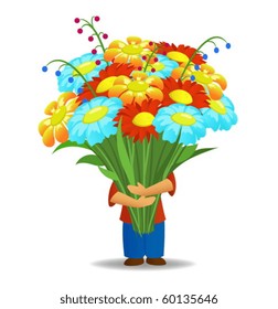 Men hold bouquet of flowers