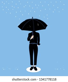 Men hold umbrellas in the rainy season.Doodle art concept,illustration painting