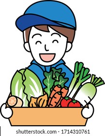 Men holding an assorted set of vegetables