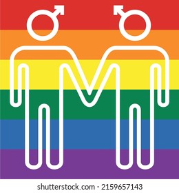 Men holding hands. Colorful LGBT Logo with Male Gender icon