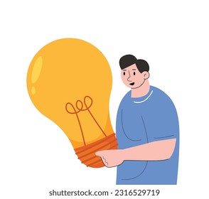Men Holding Light Bulbs Cartoon Character vector illustration