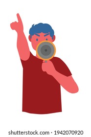 Men holding megaphone. Simple flat illustration.