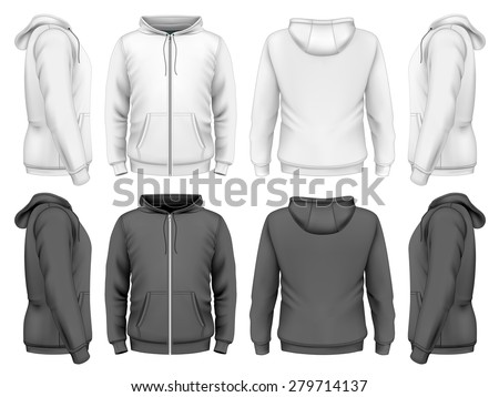 Men hooded sweatshirt (front, side and back views). Vector illustration