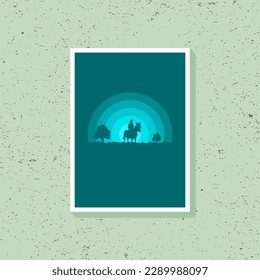 Men with horse silhouette design for wall decoration. Flat vector interior illustration. Suitable for printing, wall decoration, icons, stickers, templates and poster backgrounds.