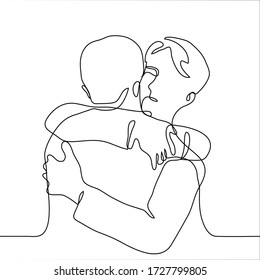 men hug. Close friends hug tightly and cordially. Intimate hug, tactile support, physical closeness, family relationships, love hug, concept of acceptance, psychological assistance, social approval