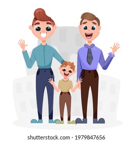 The men hug their son. Concept of adoption of children