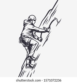 Men ice climber athlete vintage illustration