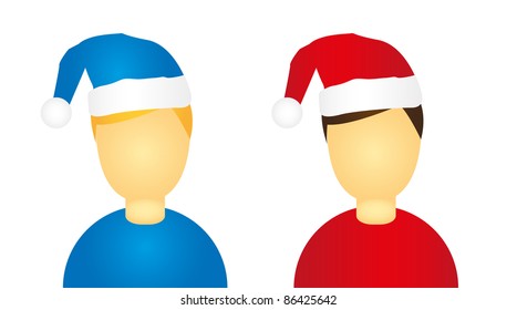 men icon, christmas hat isolated over white background