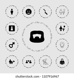 Men icon. collection of 13 men filled and outline icons such as man hairstyle, emot with mustache, female, user communicatrion, man wc. editable men icons for web and mobile.