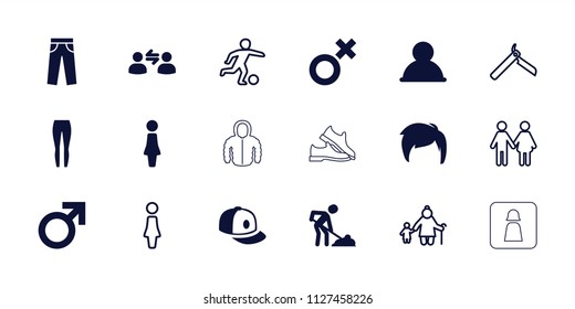 Men icon. collection of 18 men filled and outline icons such as male, woman, baseball cap, digging man, user, user communication. editable men icons for web and mobile.