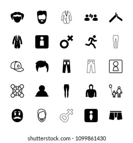 Men icon. collection of 25 men filled and outline icons such as bllade razor, man hairstyle, man underwear, hoodie, user, jacket. editable men icons for web and mobile.