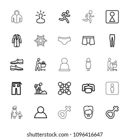 Men icon. collection of 25 men outline icons such as man hairstyle, female wc, man shoe, man underwear, underpants, pants, digging man. editable men icons for web and mobile.