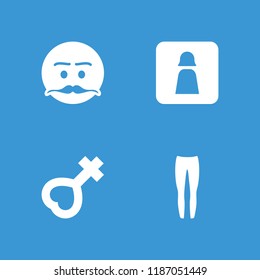 Men icon. collection of 4 men filled icons such as underpants, emot with mustache, female. editable men icons for web and mobile.