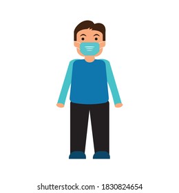 Men icon in medical mask. Flat design illustration. Covid-19 theme icon.