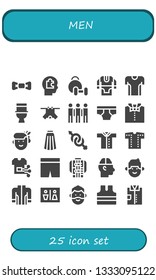 men icon set. 25 filled men icons.  Collection Of - Bow tie, Head, Weightlifting, Tunic, Tshirt, Toilet, Clothes, Group, Underwear, Woman, Skirt, Gender, Shirt, Shorts, Jacket