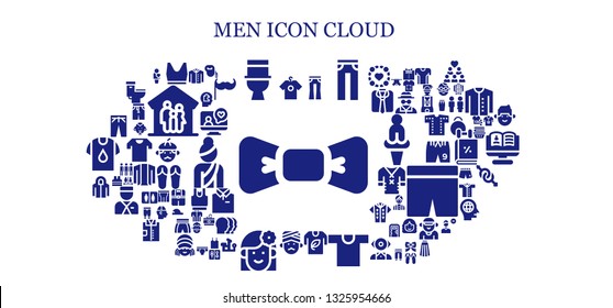 men icon set. 93 filled men icons.  Simple modern icons about  - Bow tie, Shirt, Tank top, Toilet, Jeans, Tshirt, Man, Woman, Hoodie, Trousers, Leash dog, Human, Head, Videocall