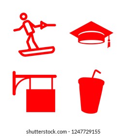 men icon set about water ski, graduation cap, drink and coffee shop vector set