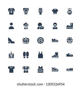 men icon set. Collection of 25 filled men icons included Shoes, Boots, Shirt, Tshirt, Boot, Sleeveless, Shoe, Jacket, Leader, User, Clothes, Real madrid, Toilet