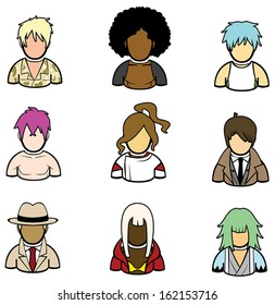 Men icon set in different costume style and era , create by vector