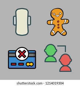 men icon set. vector set about gingerbread man, networking, credit card and compress icons set.