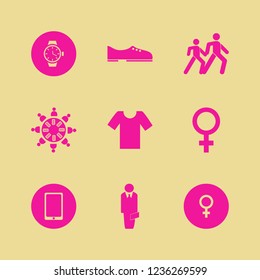 men icon. men vector icons set men shoes, pedestrian people, watch and mobile phone