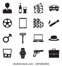 Men Icons. Black Flat Design. Vector Illustration. 