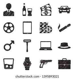 Men Icons. Black Scribble Design. Vector Illustration.