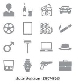 Men Icons. Gray Flat Design. Vector Illustration.