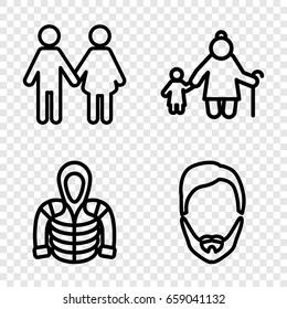 Men icons set. set of 4 men outline icons such as man hairstyle, hoodie, family