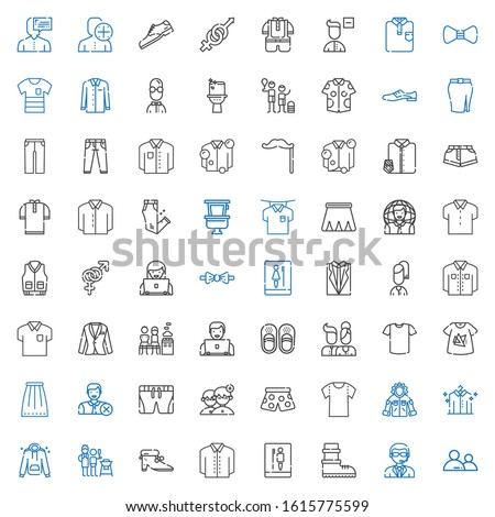 men icons set. Collection of men with user, doorman, boots, toilet, shirt, shoes, father and son, hoodie, jacket, pants, people, shorts, skirt. Editable and scalable men icons.