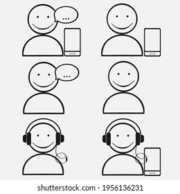 Iconos masculinos.  Conjunto de iconos de comunicación.  Apoyo técnico, servicio de referencia, consultoría de sistemas, comunicaciones y tecnologías modernas de la información. 