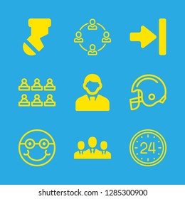 men icons set with right arrow symbol pointing a vertical line, nerd and hours vector set
