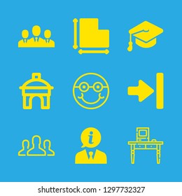 men icons set with right arrow symbol pointing a vertical line, group and nerd vector set