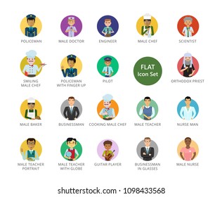 Men icons set. Twenty two multicolored vector illustrations of men of different professions