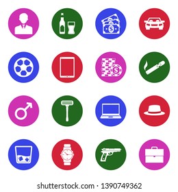 Men Icons. White Flat Design In Circle. Vector Illustration.