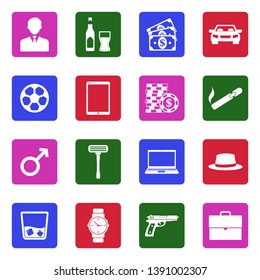 Men Icons. White Flat Design In Square. Vector Illustration.