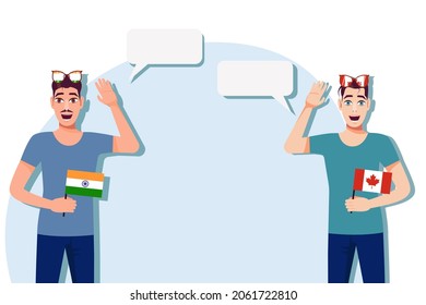 Men with Indian and Canadian flags. Background for text. Communication between native speakers of India and Canada. Vector illustration.
