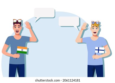 Men with Indian and Finnish flags. Background for the text. Communication between native speakers of the language. Vector illustration.