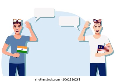 Men with Indian and Malaysian flags. The concept of international communication, education, sports, travel, business. Dialogue between India and Malaysia. Vector illustration.