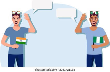 Men with Indian and Nigerian flags. Background for the text. The concept of sports, political, education, travel and business relations between India and Nigeria. Vector illustration.