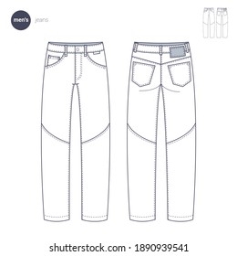 Men jeans pants and trousers., Clothes icons, thin line style. Retail online store catalog sections signs and objects. Vector collection.