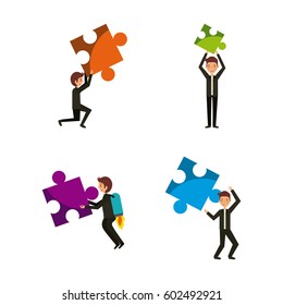 men with jigsaw puzzles over white background. teamwork concept. colorful design. vector illustration