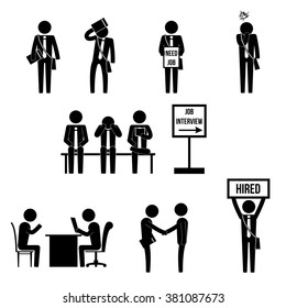 Men Jobless Worker Worrying Before Job Interview And Get Hired Icon Sign Pictogram Vector Symbol