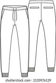 MEN JOGGER RIB CUFF WITH DRAWCORD WAISTBAND WITH FRONT SLANTED POCKETS AND BACK WELT POCKETS