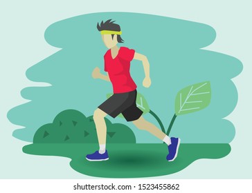 Men jogging Wear sleeveless tops And shorts on Nature background.