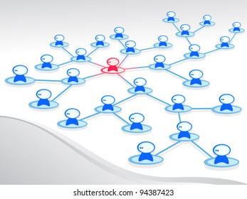 Men joined the network. One stands out. Computer. Social network. Vector isolated figure.