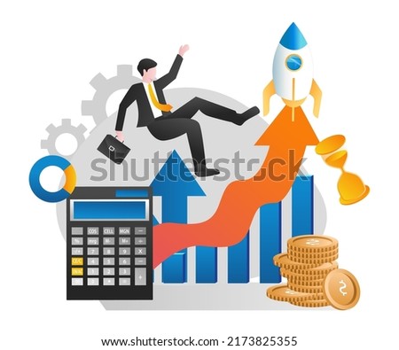 Men jump chasing rockets for business success